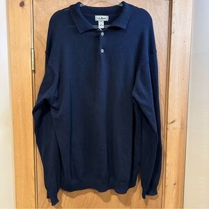 Vintage L.L. Bean Cotton Navy Knit Polo Sweater Men Size XLT